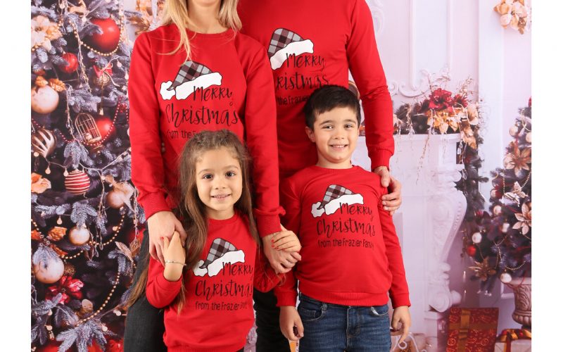 Idei Cadouri de Craciun Online Bluze Craciun Familie Bluze de Familie - Set Merry Rosu