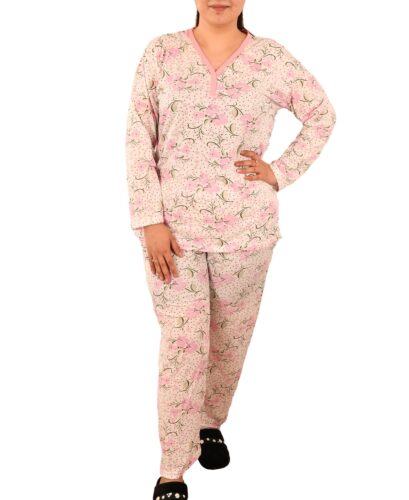 Cadouri Craciun ⭐Online Pijama batal alb cu flori roz - cod 45622